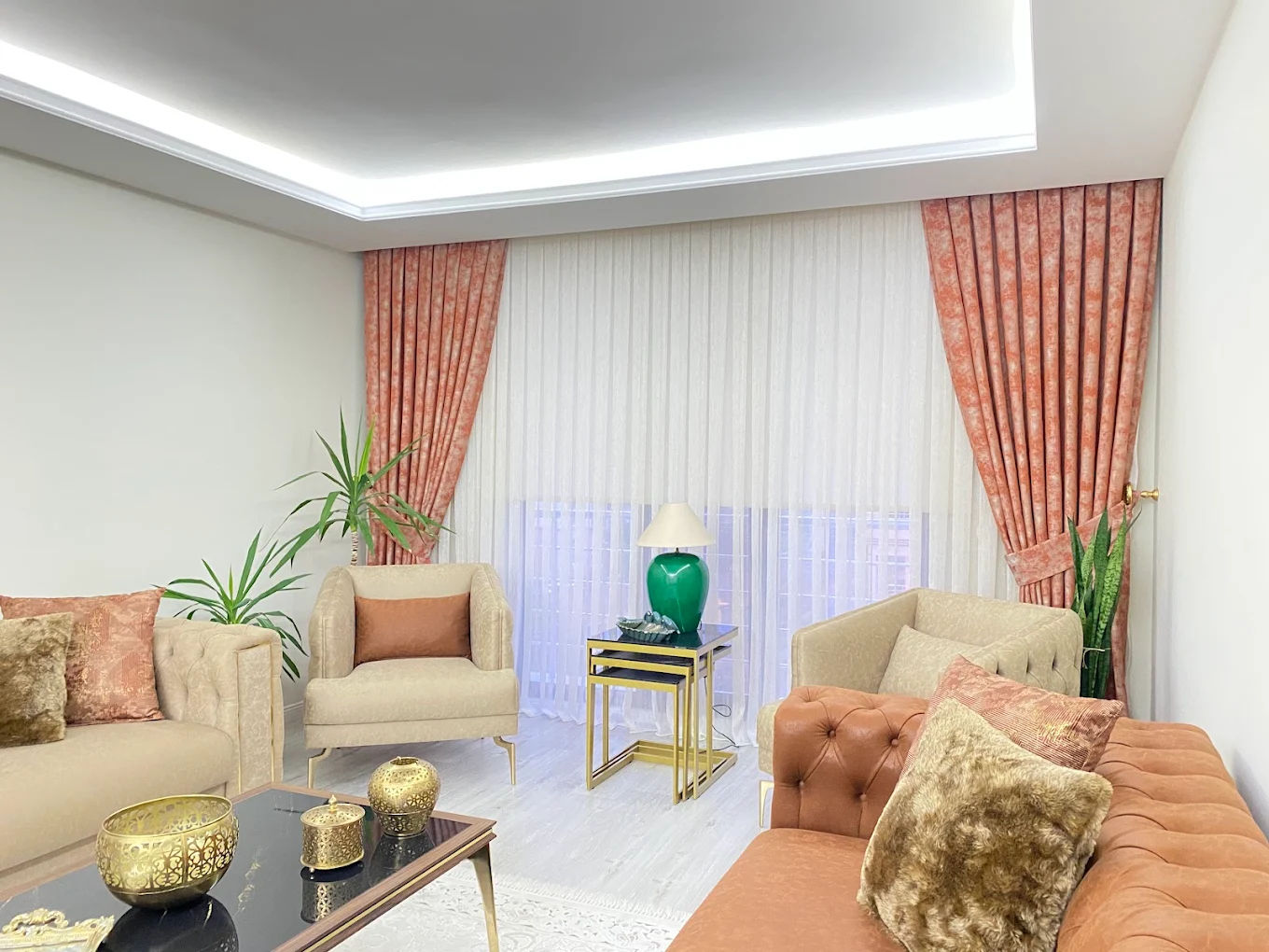 Kiremit desenli fon perde ve aksesuarları